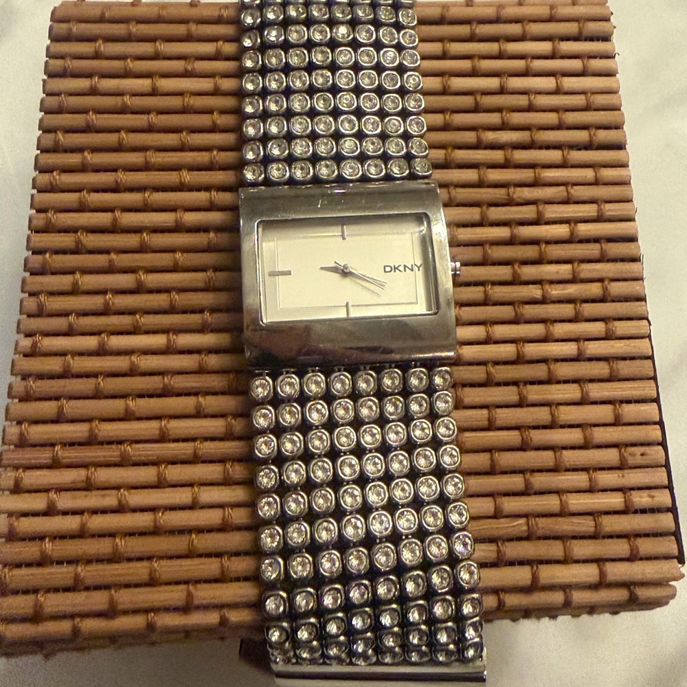 Dkny Silver Rectangular Watch With Crystal Detail… - image 2